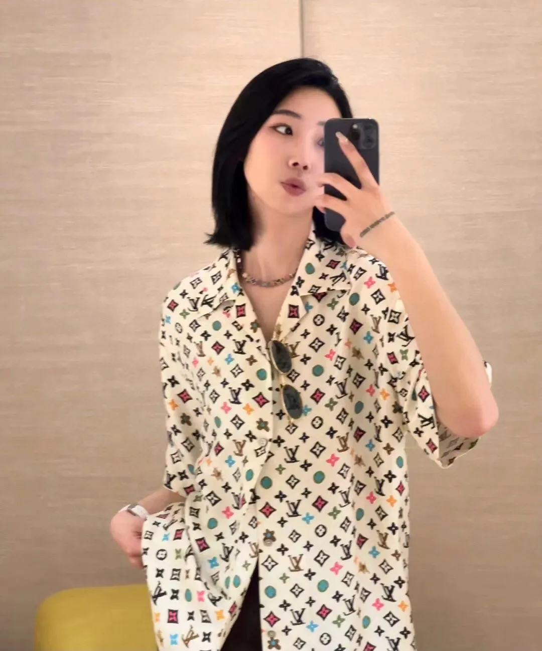 Louis Vuitton/Louis Vuitton collaboration printed mulberry silk short-sleeved shirt
